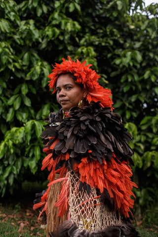 Brasilianske Glicéria Tupinambá og hendes fjerkappe gæster Nationalmuseet